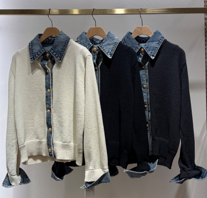 ･:*+デニム使いメタル釦カーディガン･:*+.