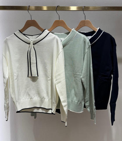 ＊パール付き配色ボウタイニット＊