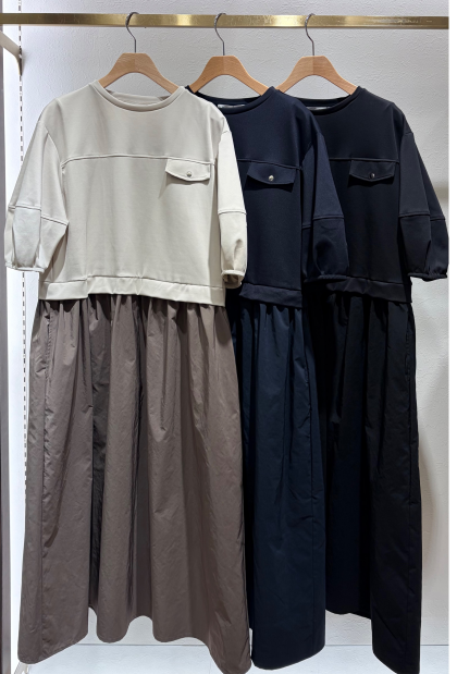 ＊ランタンスリーブドッキングワンピース＊