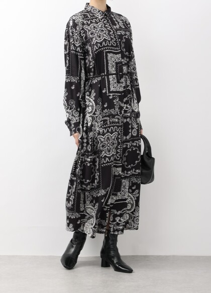 スカーフ柄シャツワンピース