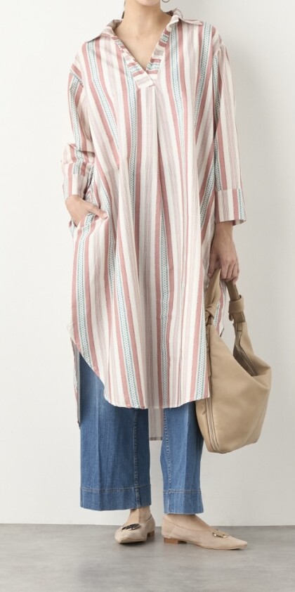 軽やかでフレッシュ🌱ストライプシャツワンピース