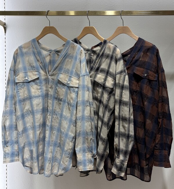 ⭐︎シアーチェックカラーレスシャツ⭐︎