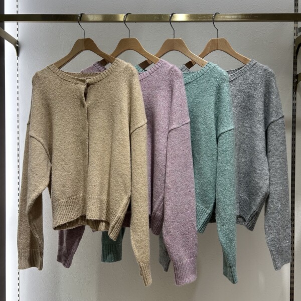 スパンコールラメクルーカーディガン×ウールライクベルト付きスカート