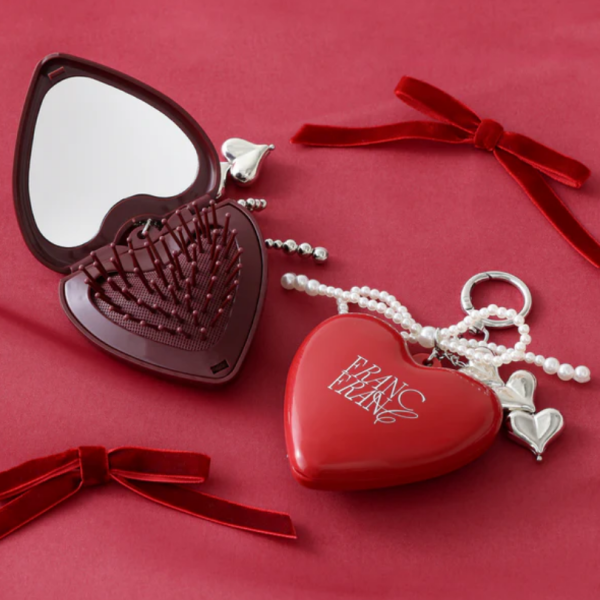 【バレンタイン限定カラー🍫🎀】チャーム付き ミラー＆ブラシ🤎❤️