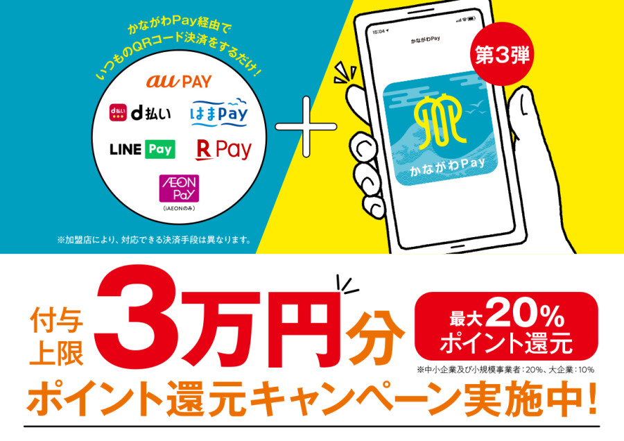 かながわPayキャンペーン 第3弾は、予算上限に達したためポイント付与期間が終了いたしました！