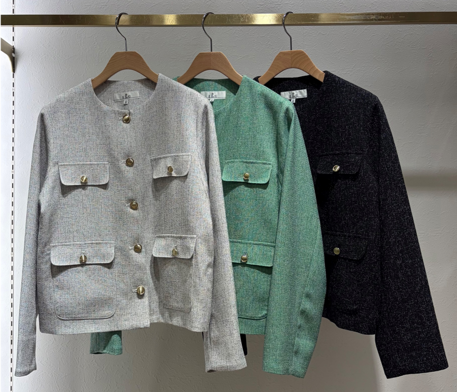 カラーツイードノーカラーJK