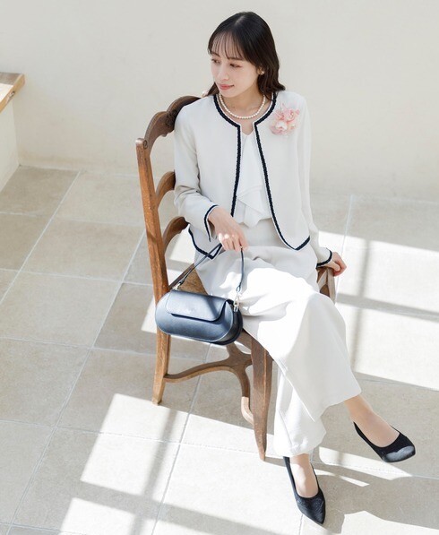 【卒入学式】ノーカラーツイードジャケット＆ワイドパンツ セットアップスーツ/2点セット💖